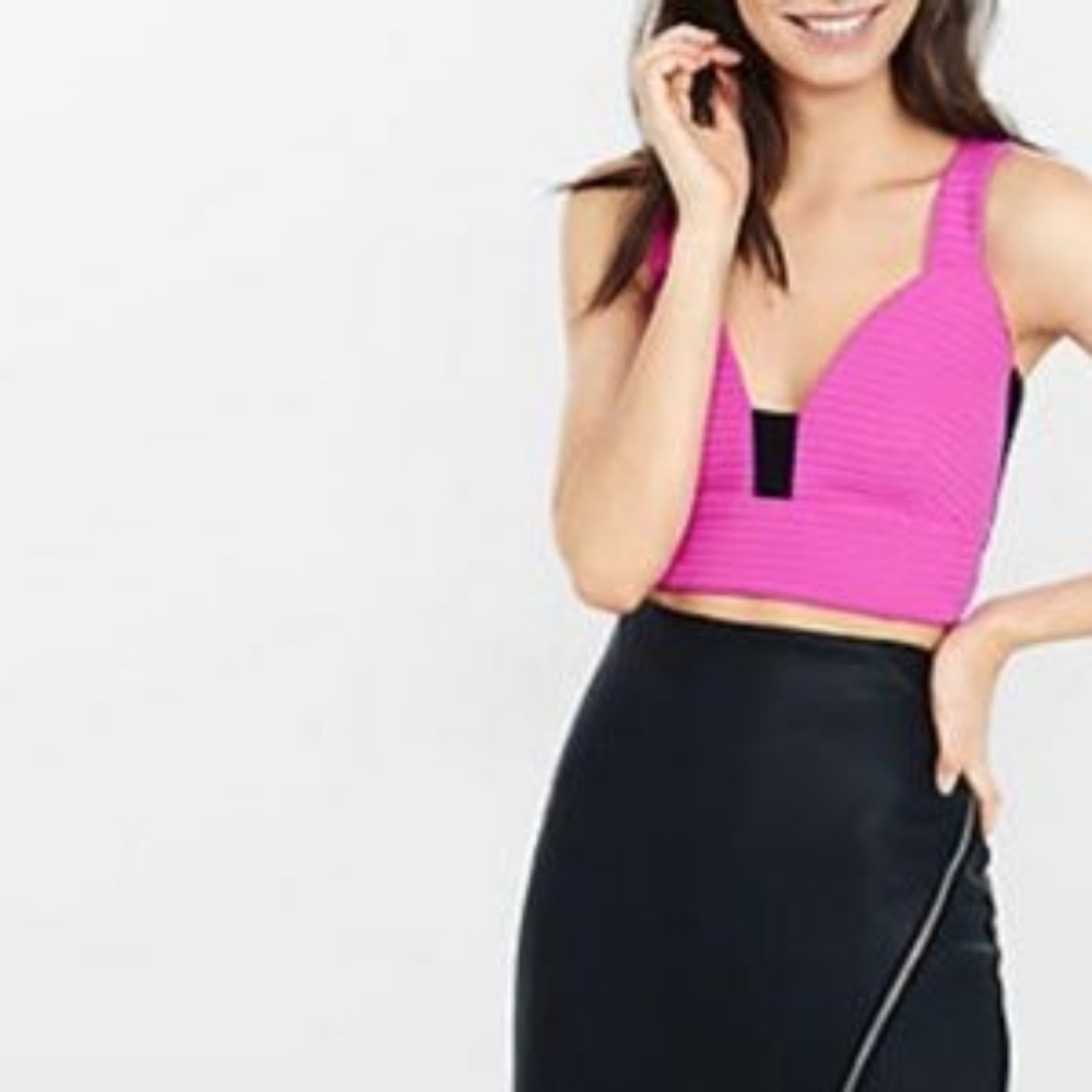 💞Express Hot Pink Crop Top w/Zipper Back